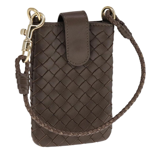 Bottega Veneta Crossbody Phone Holder Pouch Intrecciato Nappa, BROWN, LEATHER, Clutche & pouche