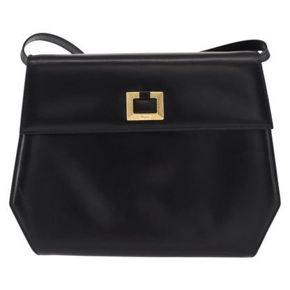 Salvatore Ferragamo Gancini Shoulder Bag Leather, BLACK, LEATHER, Shoulder bag