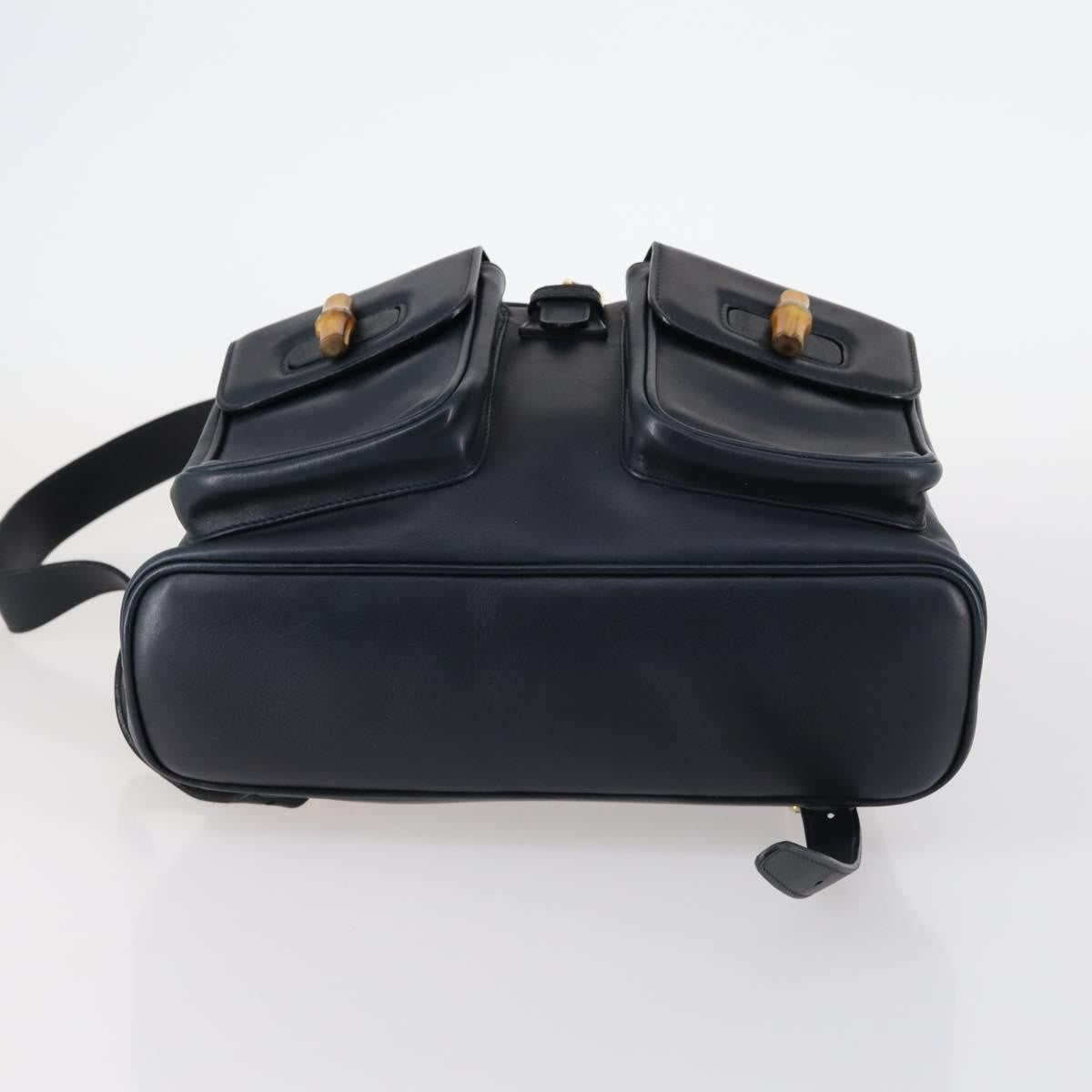 Gucci Vintage Bamboo Backpack Leather, NAVY, LEATHER, Backpack