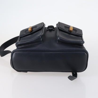 Gucci Vintage Bamboo Backpack Leather, NAVY, LEATHER, Backpack