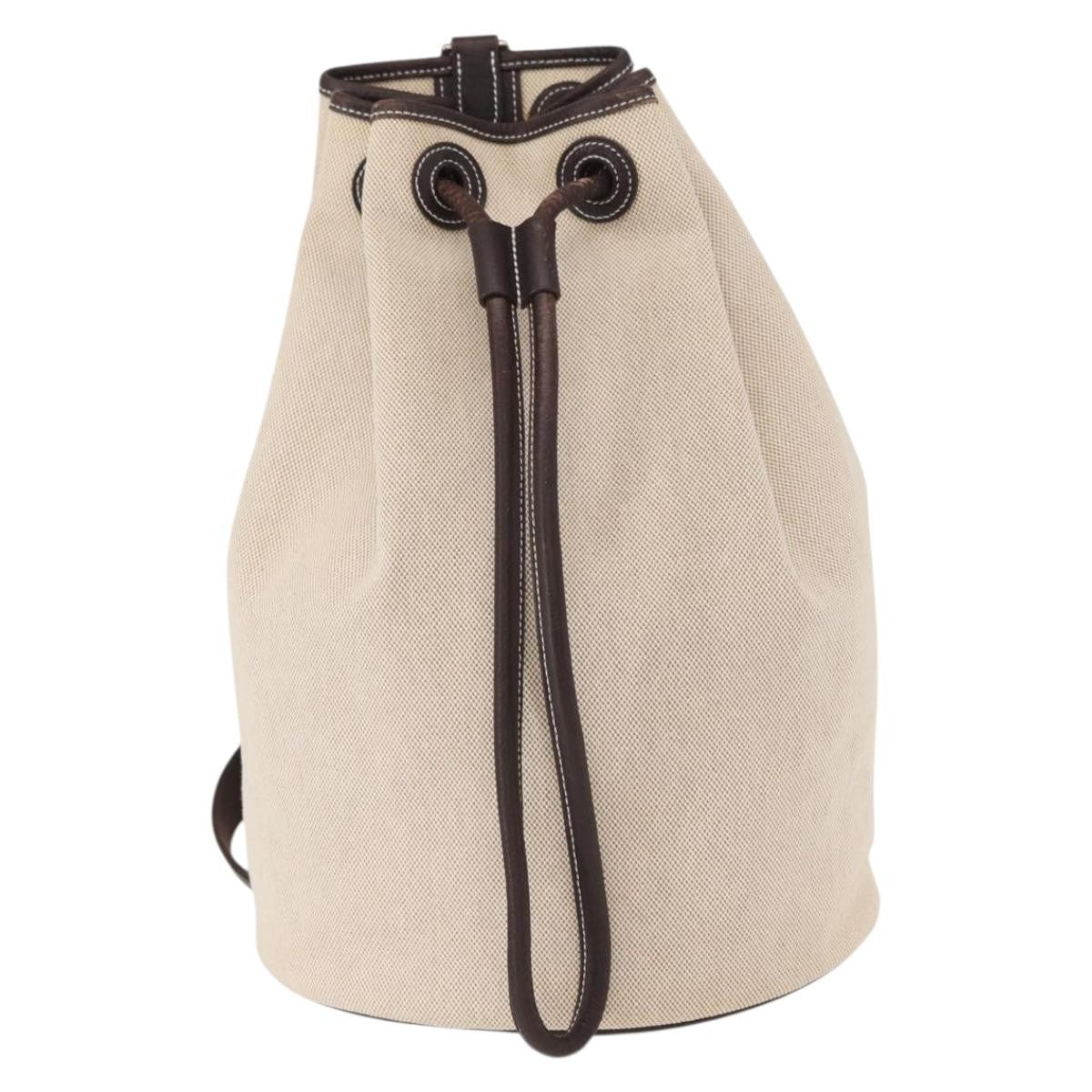 Hermes Sac Marin Recif Drawstring Bag Toile with Leather, BEIGE, CANVAS, Shoulder bag