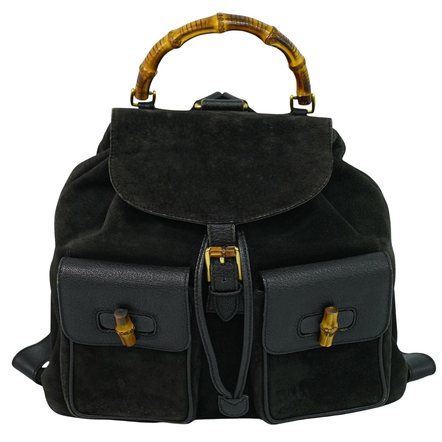 Gucci Vintage Bamboo Backpack Suede, BLACK, SUEDE, Backpack