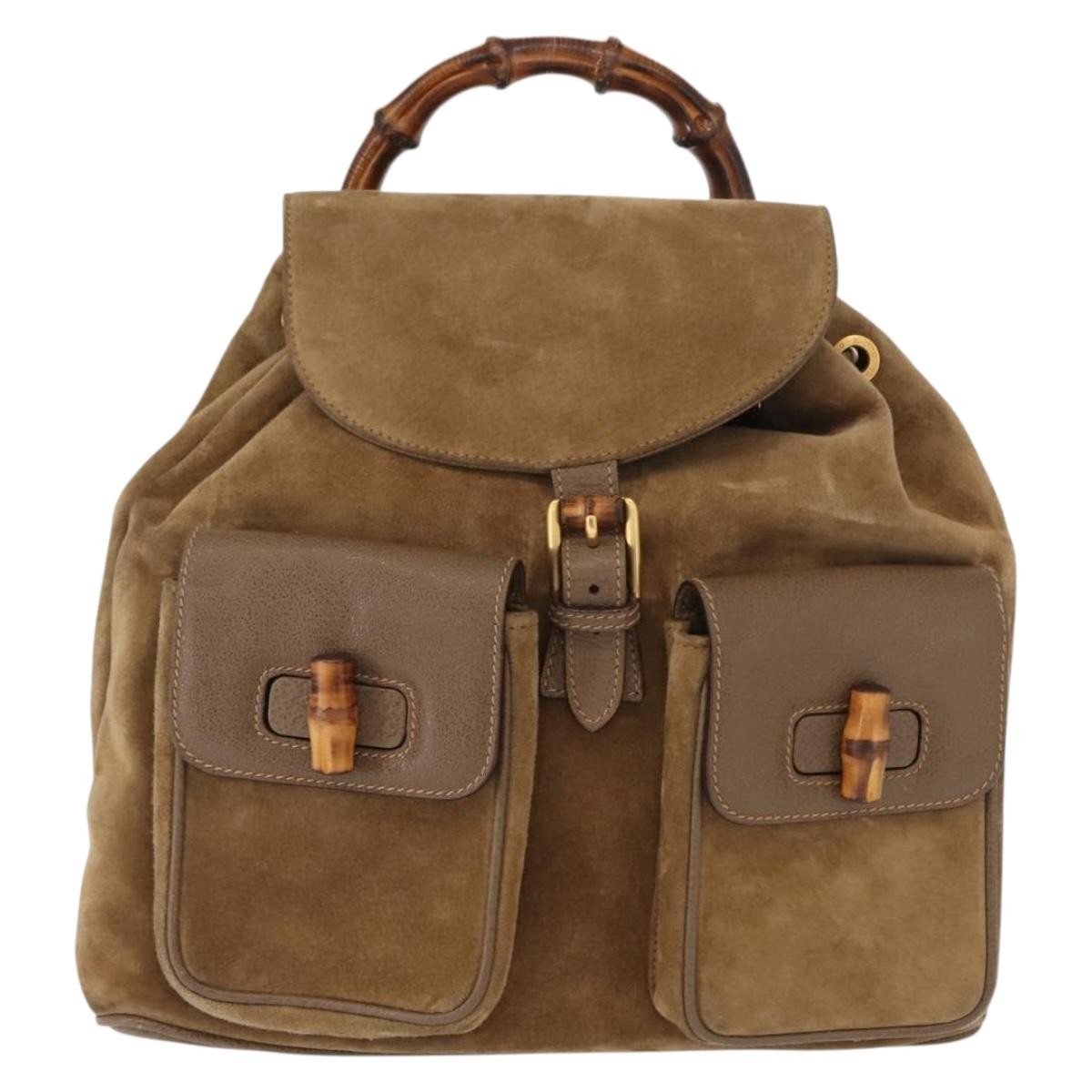 Gucci Vintage Bamboo Backpack Suede, BROWN, SUEDE, Backpack