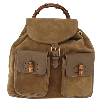 Gucci Vintage Bamboo Backpack Suede, BROWN, SUEDE, Backpack