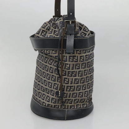 Fendi FF Logo Mon Tresor Bucket Bag Printed Shearling with Leather, NAVY, CANVAS, Shoulder bag