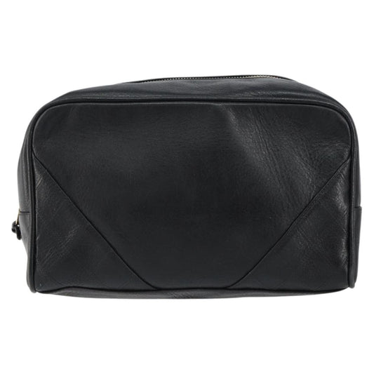Chanel Vintage Toiletry Pouch Leather, Black, Leather, Clutch