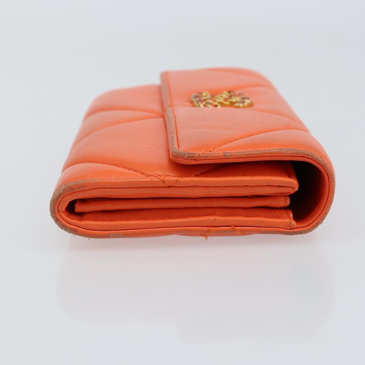 Chanel 19 Flap Wallet Quilted Lambskin, ORANGE, LEATHER, Wallets