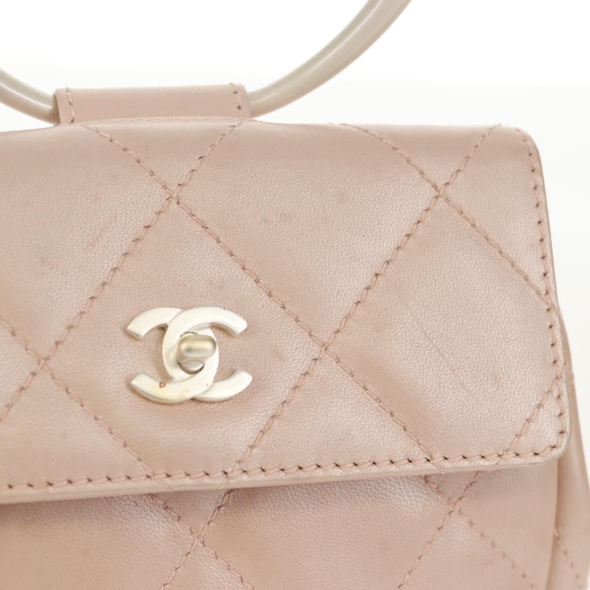 Chanel Vintage Top Handle Flap Bag Quilted Lambskin, PINK, LEATHER, Handbag