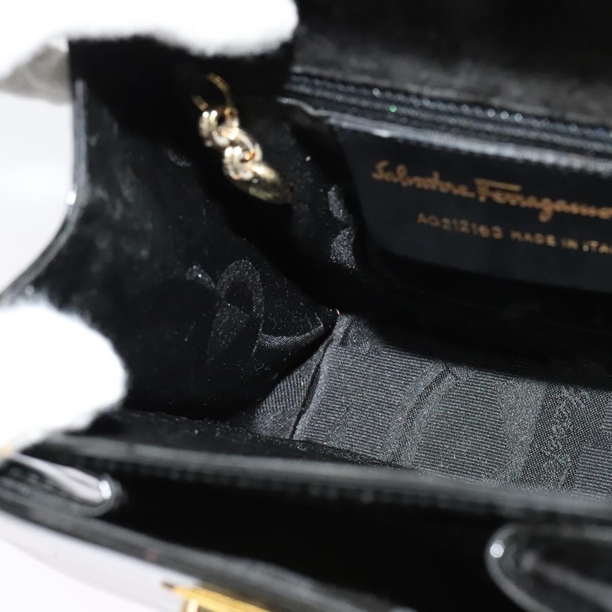 Salvatore Ferragamo Gancini Convertible Top Handle Bag Patent Leather, BLACK, PATENT_LEATHER, Handbag
