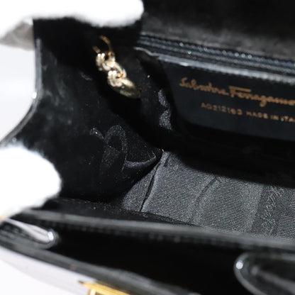 Salvatore Ferragamo Gancini Convertible Top Handle Bag Patent Leather, BLACK, PATENT_LEATHER, Handbag