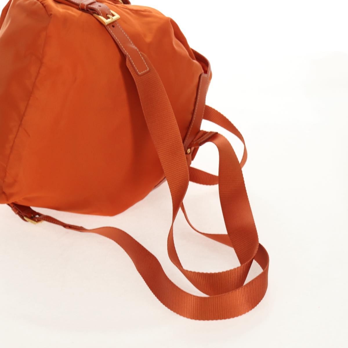 Prada Vela Double Front Pocket Backpack Tessuto with Saffiano Leather, ORANGE, NYLON, Backpack