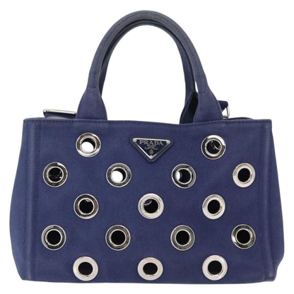 Prada Canapa Convertible Tote Grommet Embellished Canvas, BLUE, CANVAS, Tote bag