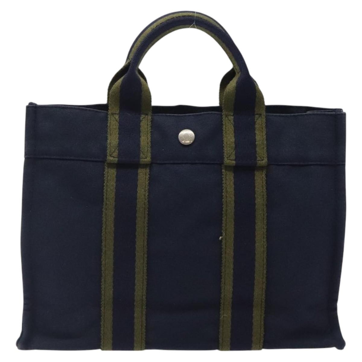 Hermes Fourre Tout Tote Canvas, NAVY, CANVAS, Tote bag
