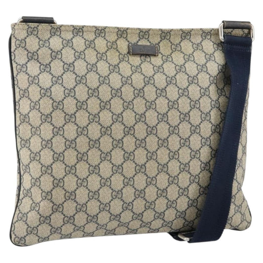 Gucci Zip Top Messenger Bag GG Coated Canvas, NAVY, PVC, Shoulder bag