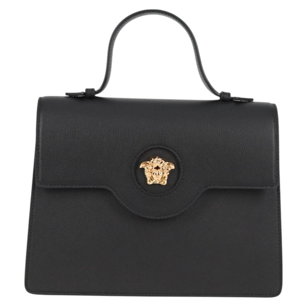 Versace La Medusa Top Handle Bag Leather, BLACK, LEATHER, Handbag