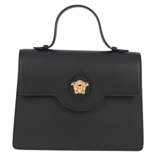 Versace La Medusa Top Handle Bag Leather, BLACK, LEATHER, Handbag