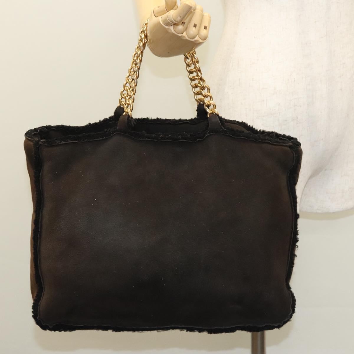 Chanel Chain Handle Bag Leather, BROWN, LEATHER, Tote bag