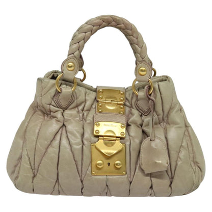 Miu Miu Coffer Convertible Satchel Matelasse Leather, BEIGE, LEATHER, Handbag