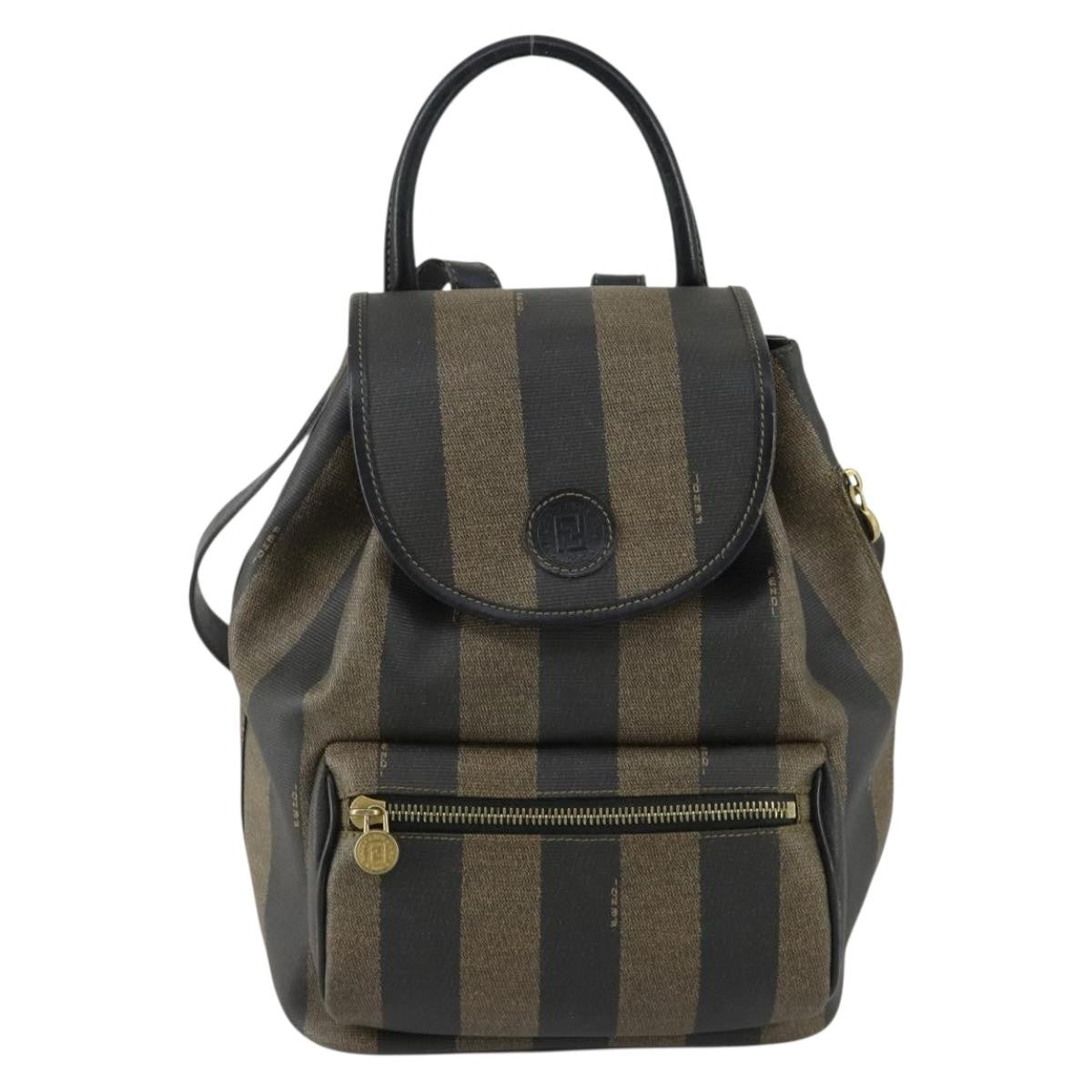 Fendi Pequin Front Pocket Backpack Coated Canvas, BROWN, PVC, Backpack