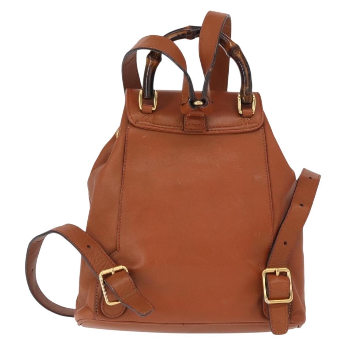 Gucci Vintage Bamboo Backpack Leather, BROWN, LEATHER, Backpack
