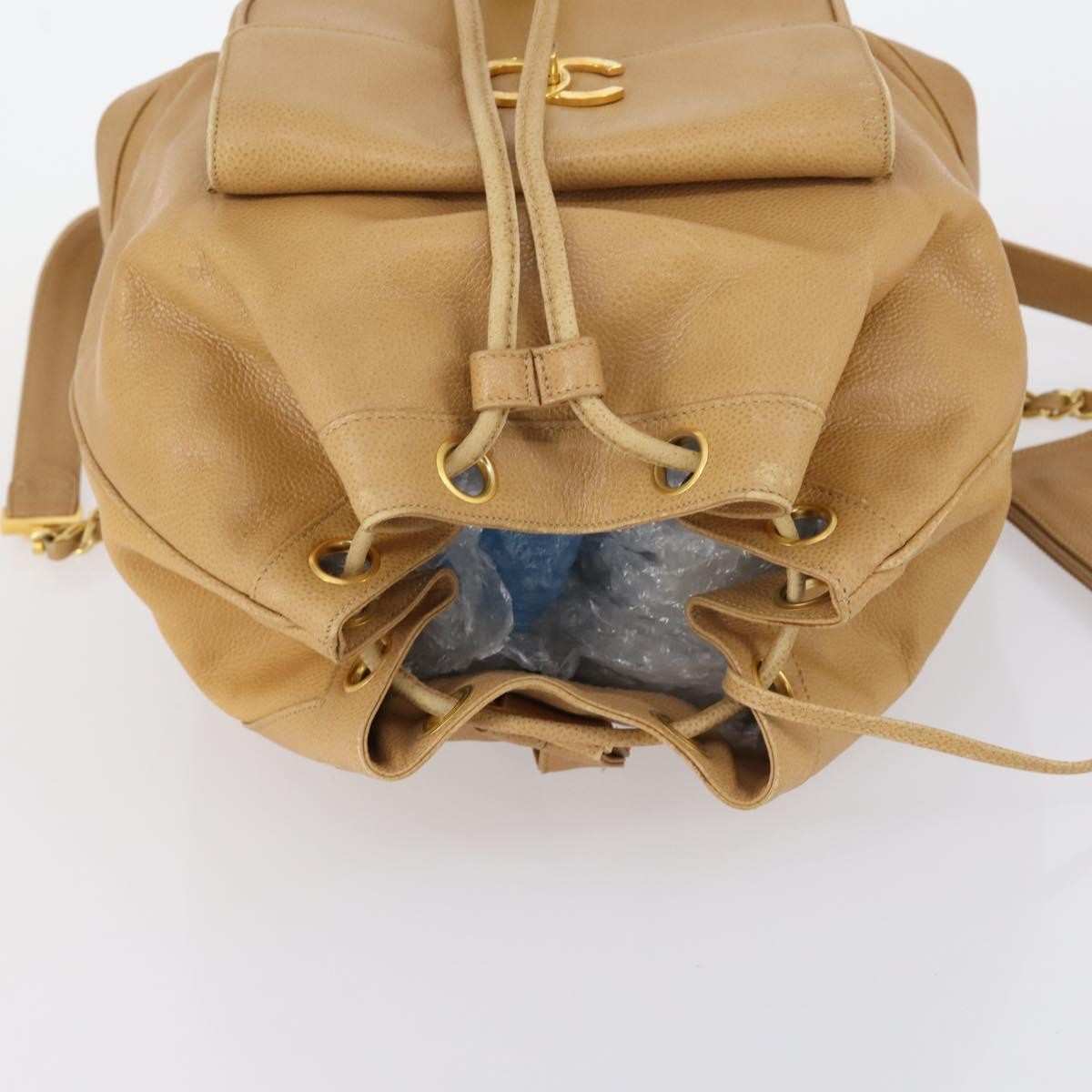 Chanel CC Front Pocket Backpack Leather, BEIGE, LEATHER, Backpack