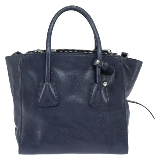 Prada Cuir Convertible Shopping Tote Leather, NAVY, LEATHER, Handbag