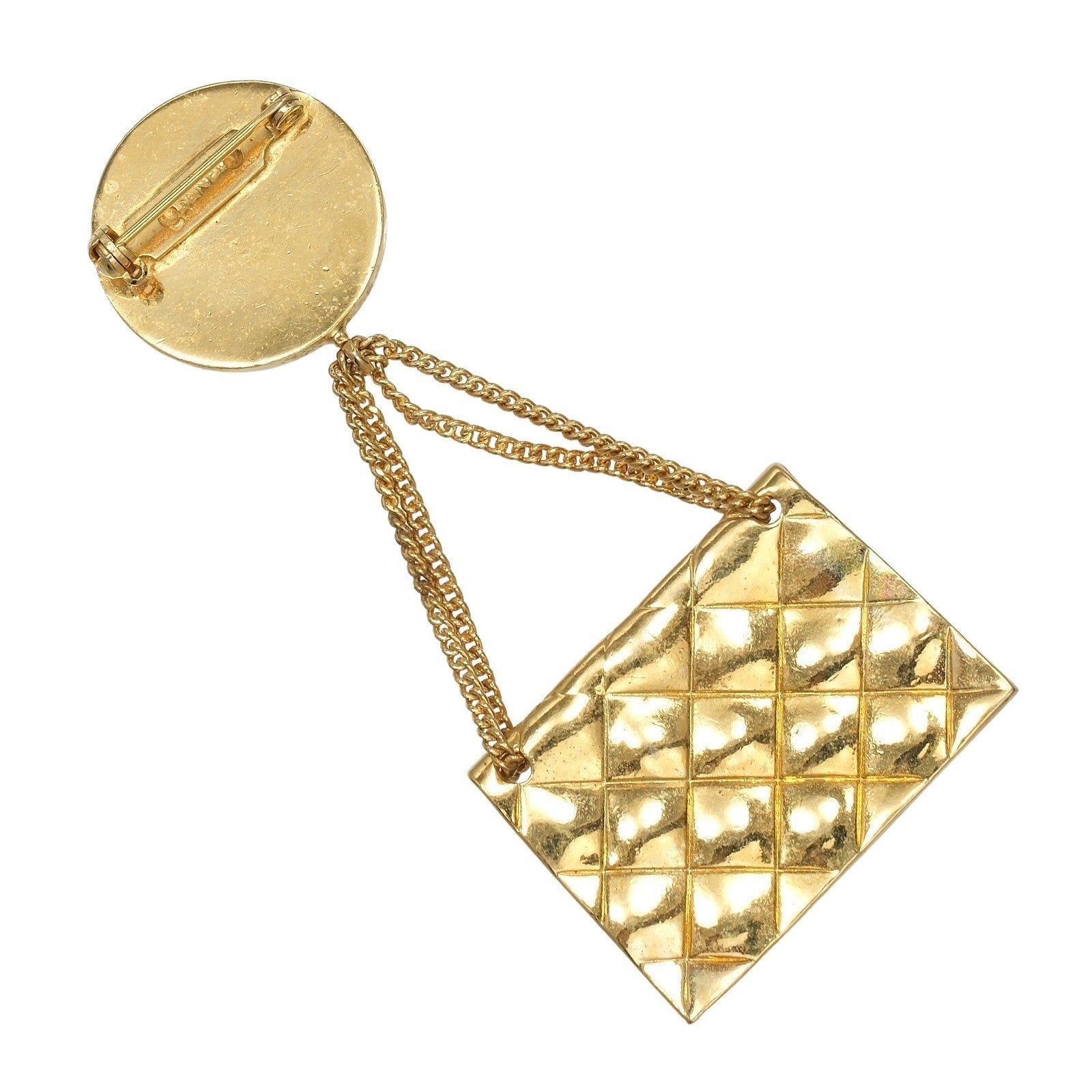 Chanel Vintage Medallion Flap Bag Brooch Metal, GOLD, GOLD_PLATED, Brooch
