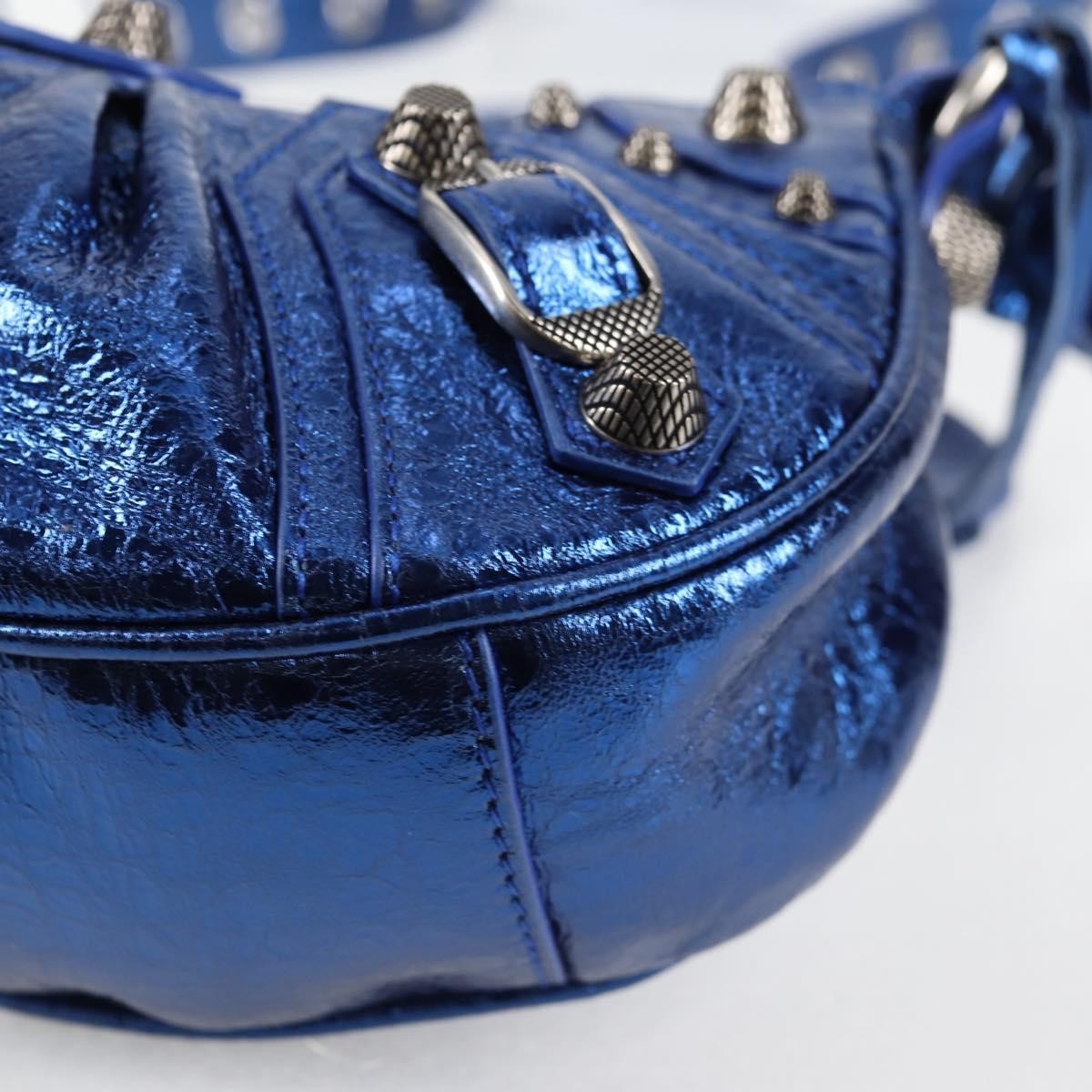 Balenciaga Le Cagole Giant Studs Shoulder Bag Leather, BLUE, LEATHER, Shoulder bag