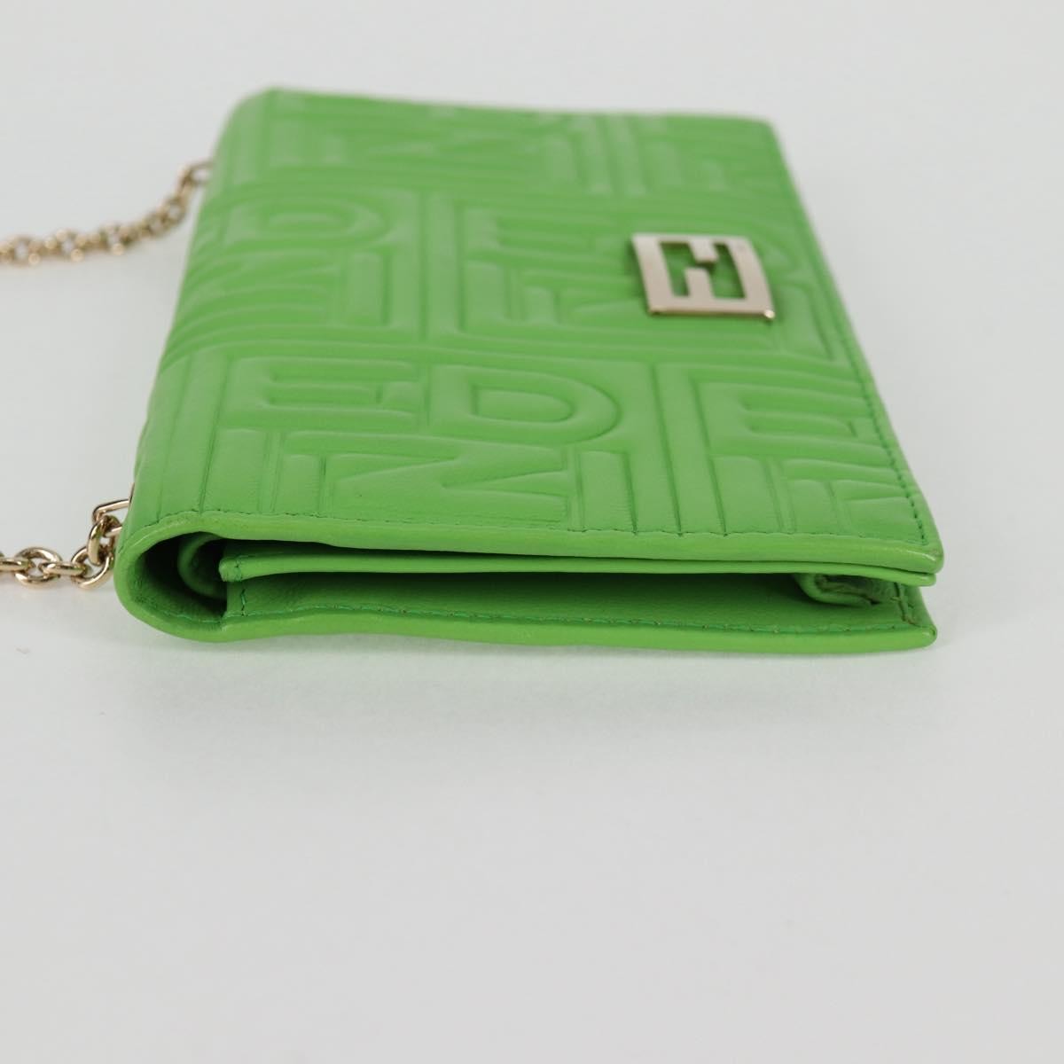 Fendi Wallet on Chain Logo Embossed Leather, GREEN, LEATHER, Wallets