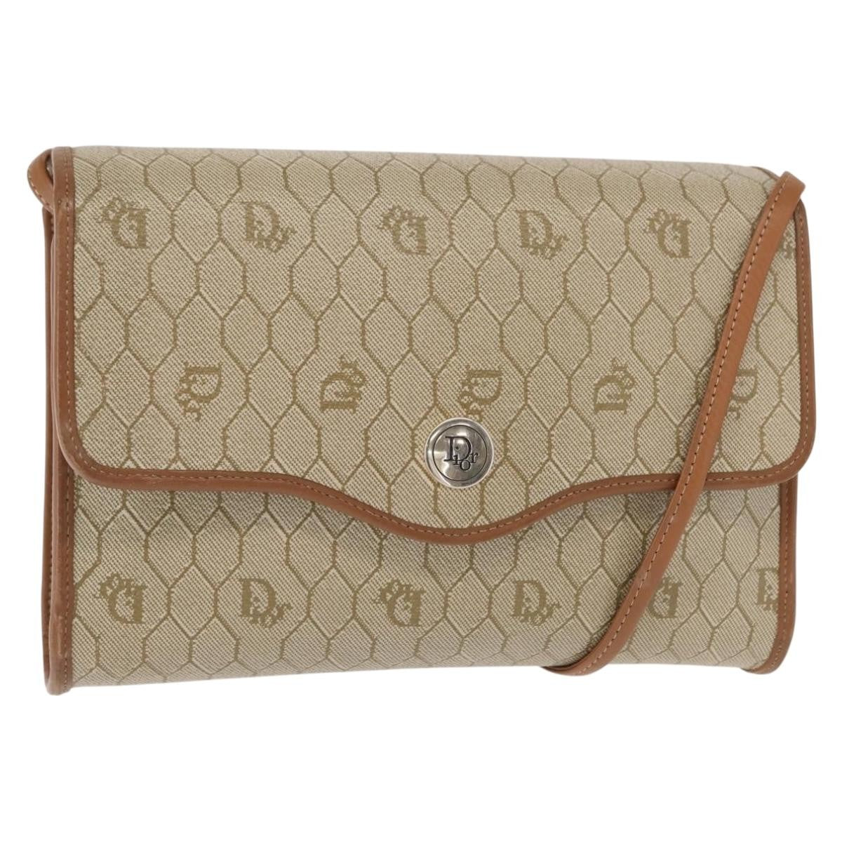 Christian Dior Vintage Honeycomb Flap Crossbody Bag Canvas and Leather, BEIGE, CANVAS, Shoulder bag