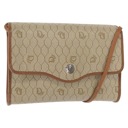 Christian Dior Vintage Honeycomb Flap Crossbody Bag Canvas and Leather, BEIGE, CANVAS, Shoulder bag