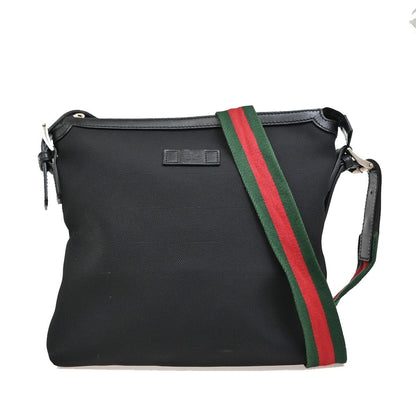 Gucci Web Strap Flat Messenger Bag Techno Canvas, BLACK, CANVAS, Shoulder bag