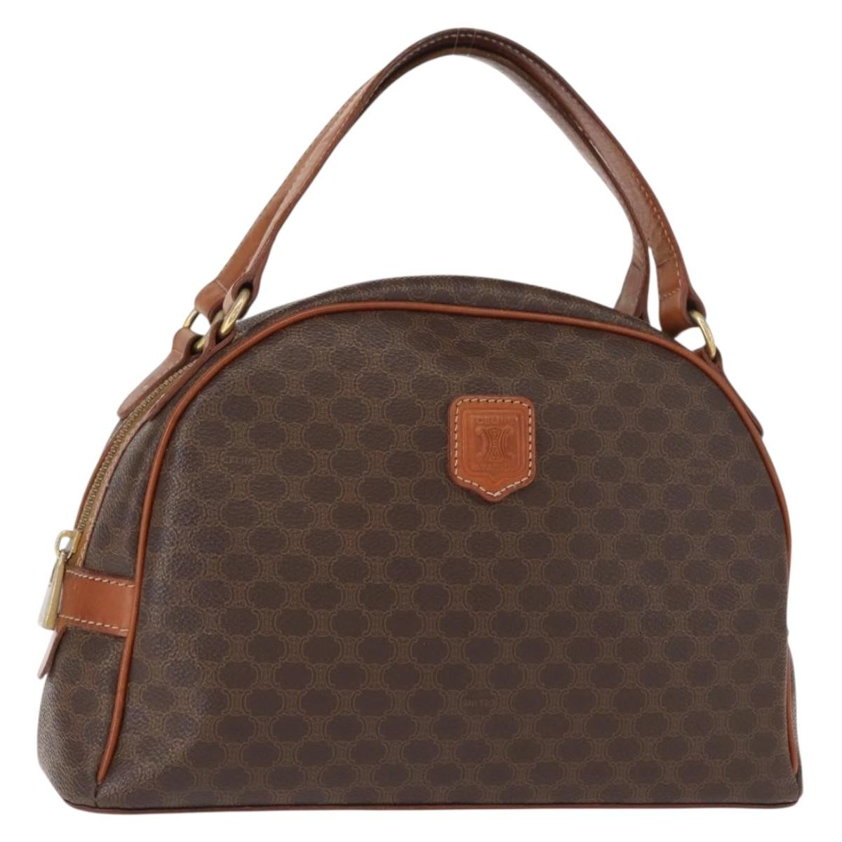 Celine Vintage Macadam Handbag Canvas and Leather, BROWN, CANVAS, Handbag