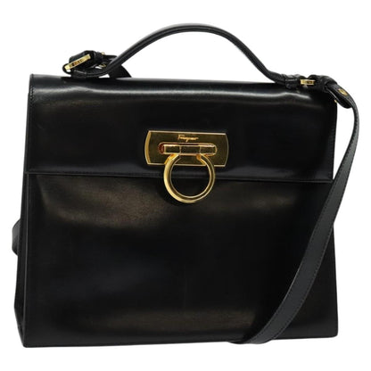 Salvatore Ferragamo Gancini Convertible Top Handle Bag Leather, BLACK, LEATHER, Handbag