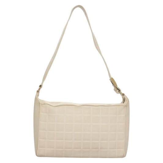 Chanel Chocolate Bar CC Shoulder Bag Quilted Leather, White, Leather, Shoulder Bag