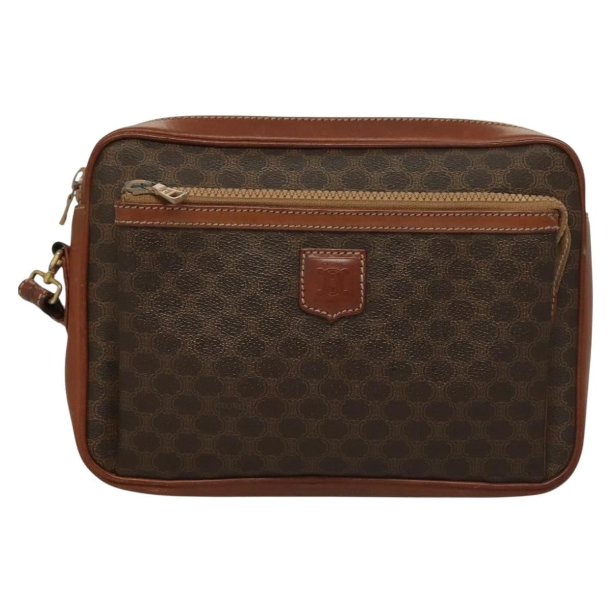 Celine Macadam Pochette Canvas and Leather, BROWN, CANVAS, Clutche & pouche