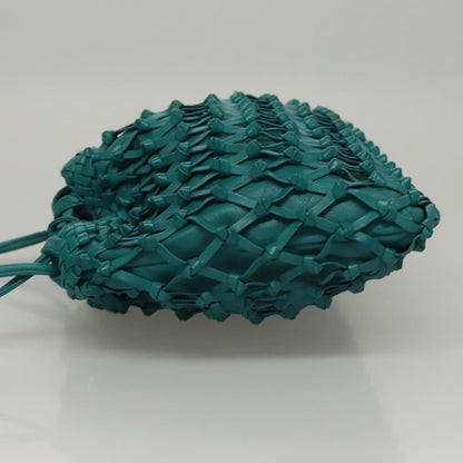 Chanel Vintage Resin Bucket Bag Woven Leather, TURQUOISE, LEATHER, Shoulder bag