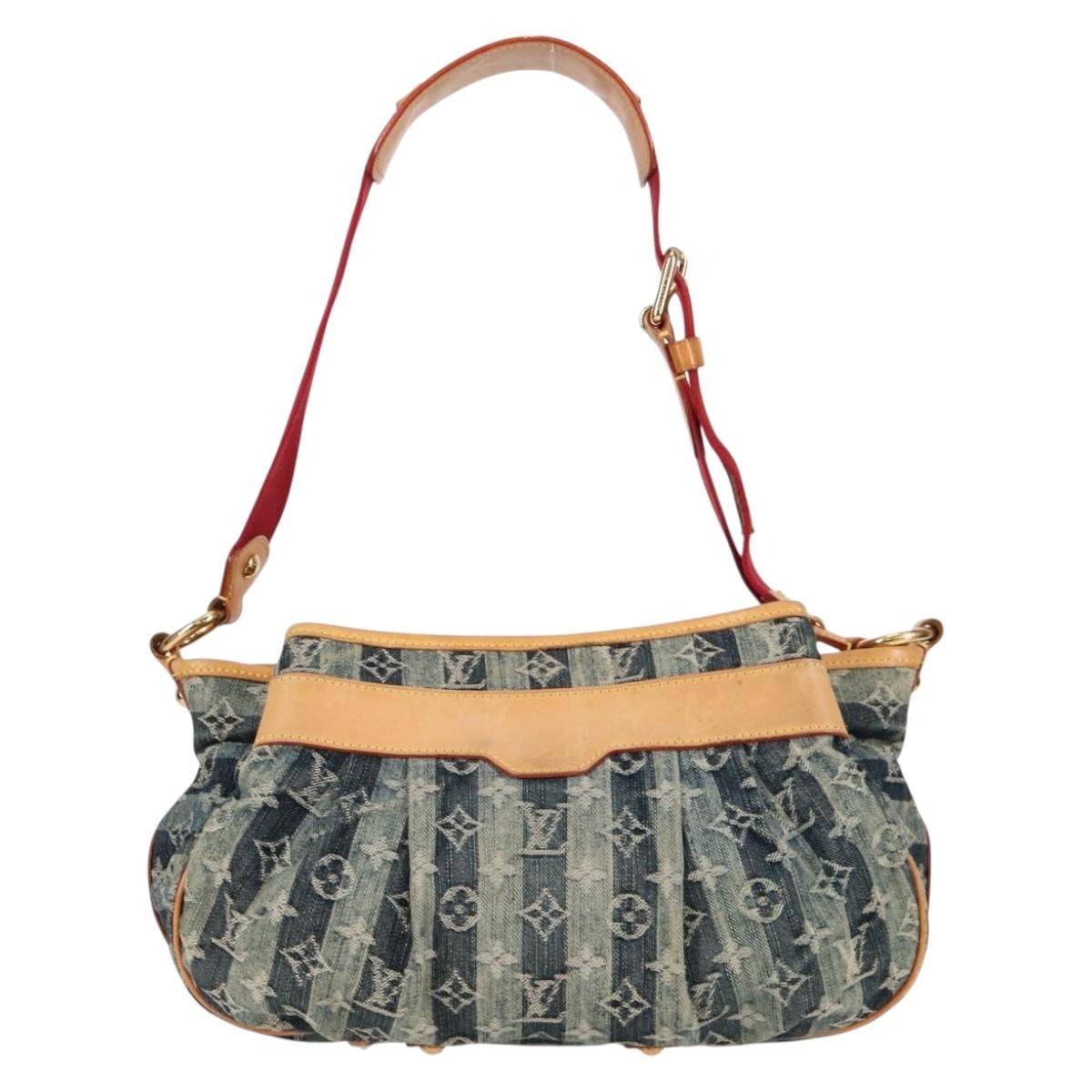 Louis Vuitton Porte Epaule Raye Handbag Striped Monogram Denim, BLUE, DENIM_JEANS, Handbag