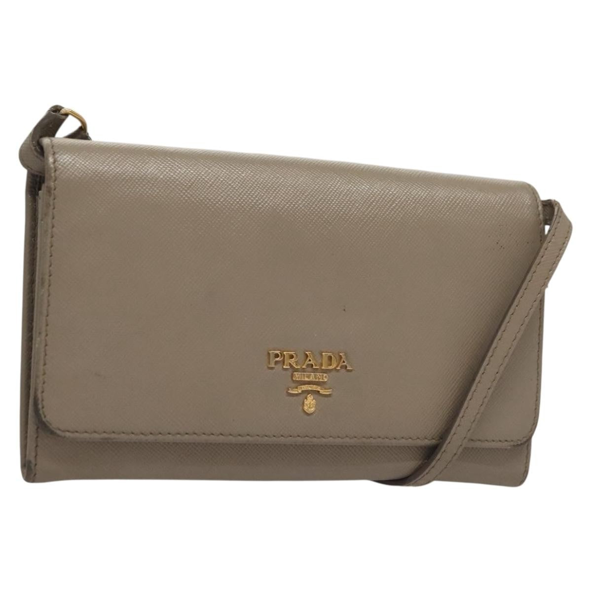 Prada Wallet on Strap Saffiano Leather, BEIGE, LEATHER, Shoulder bag