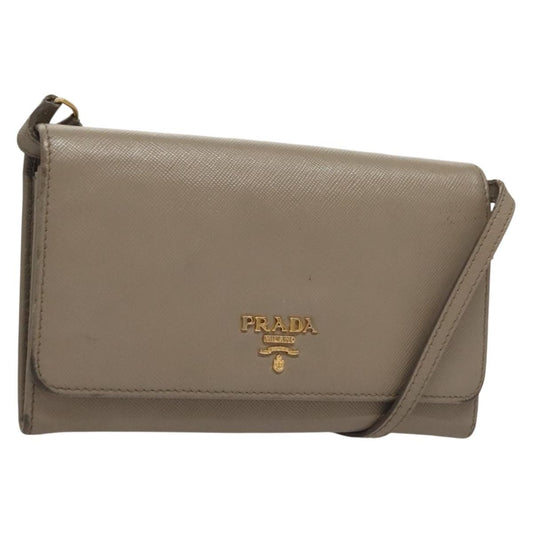 Prada Wallet on Strap Saffiano Leather, BEIGE, LEATHER, Shoulder bag