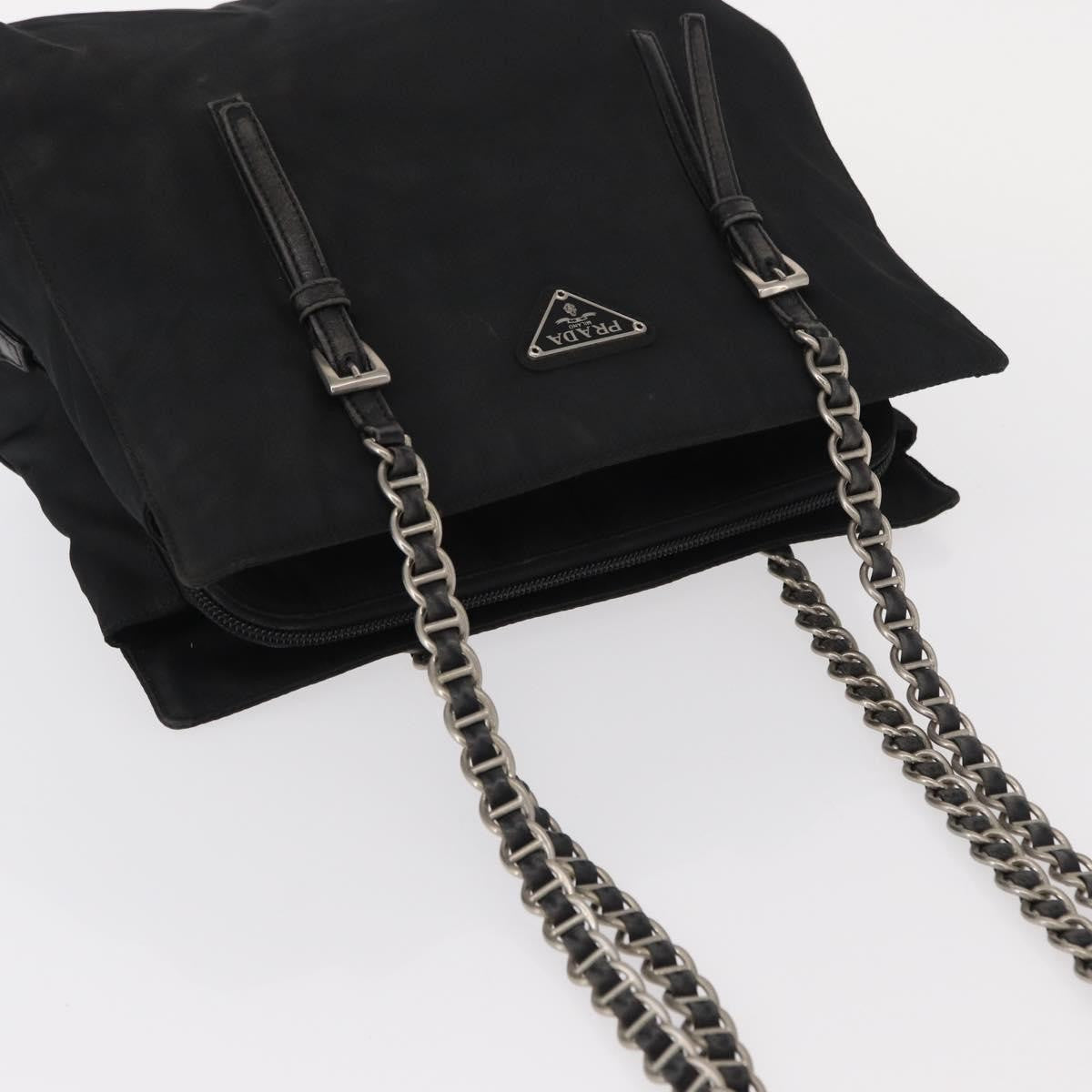 Prada Vintage Chain Shoulder Bag Tessuto, BLACK, NYLON, Shoulder bag
