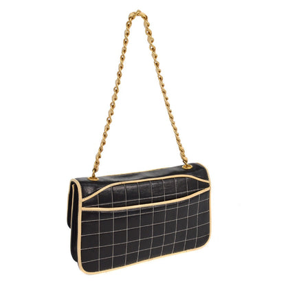 Chanel Chocolate Bar Mademoiselle Flap Bag Quilted Leather, BLACK, LEATHER, Shoulder bag