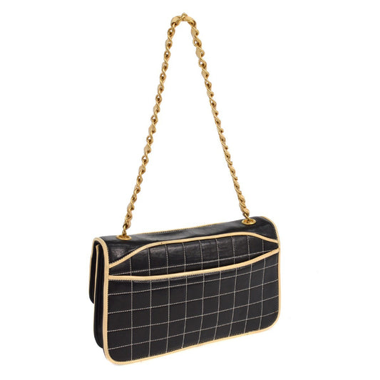 Chanel Chocolate Bar Mademoiselle Flap Bag Quilted Leather, BLACK, LEATHER, Shoulder bag