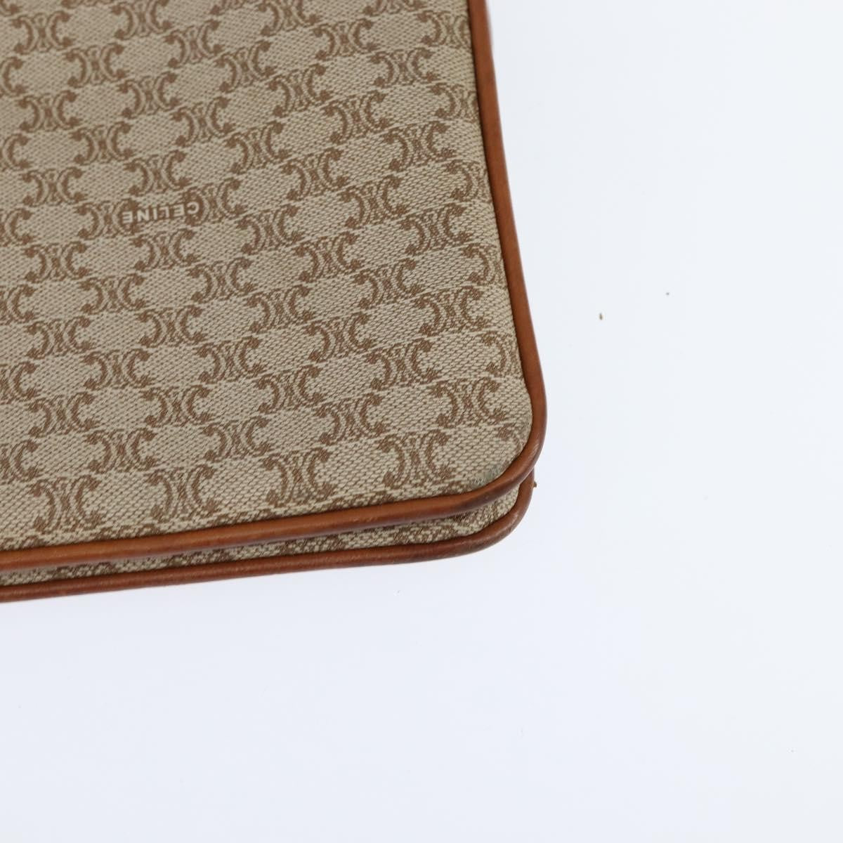 Celine Vintage Macadam Shoulder Bag Canvas and Leather, BEIGE, CANVAS, Shoulder bag