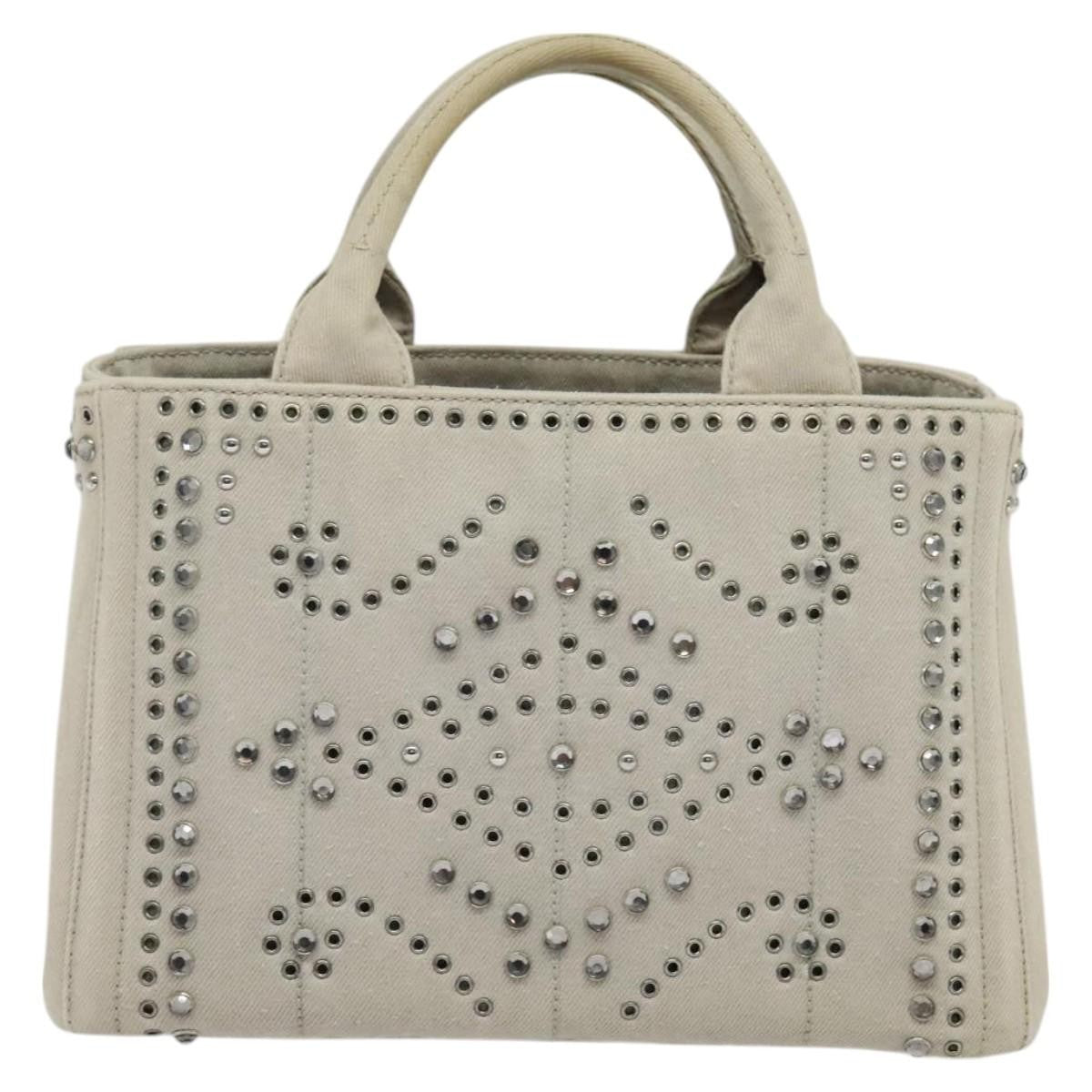 Prada Canapa Convertible Tote Rhinestone Embellished Denim, GRAY, CANVAS, Handbag