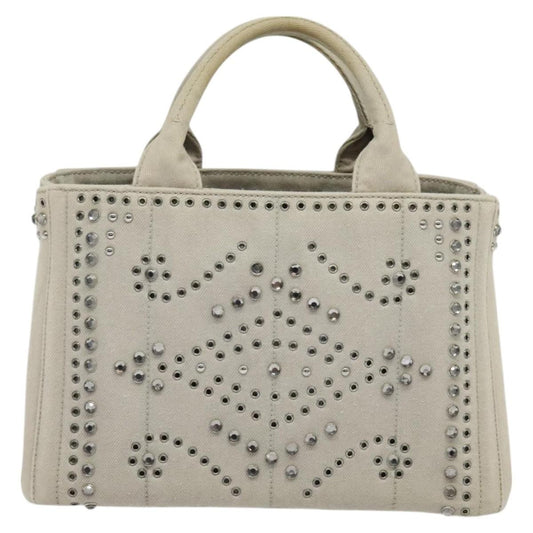 Prada Canapa Convertible Tote Rhinestone Embellished Denim, GRAY, CANVAS, Handbag