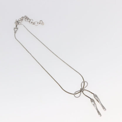 Christian Dior Bow CD Pendant Necklace Metal with Crystal, SILVER, METAL, Necklace