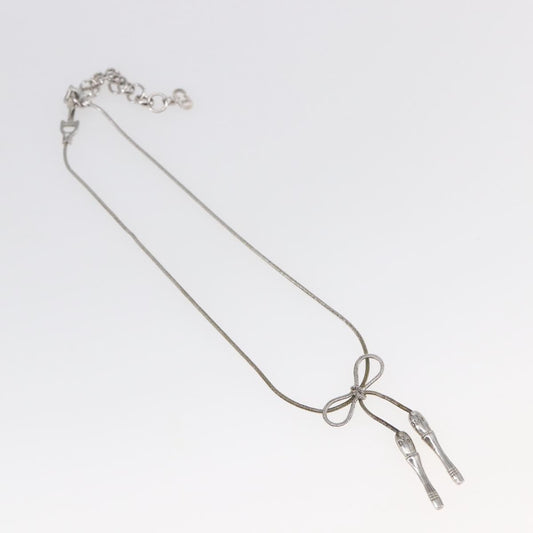 Christian Dior Bow CD Pendant Necklace Metal with Crystal, SILVER, METAL, Necklace