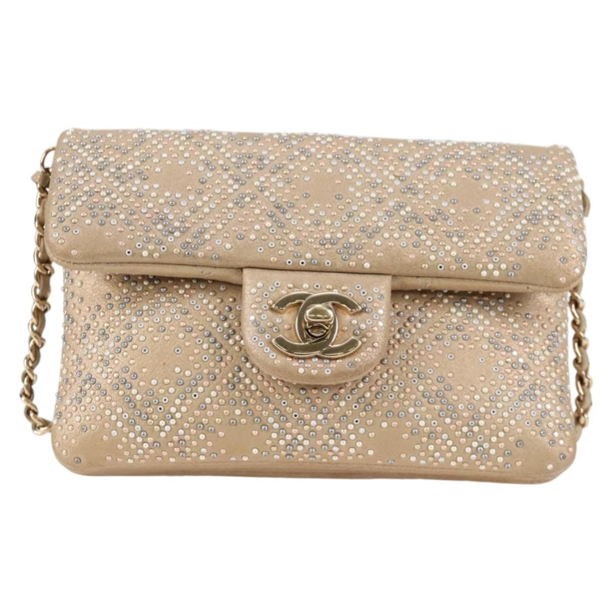 Chanel Mineral Nights Shoulder Bag Strass Embellished Leather, GOLD, LEATHER, Shoulder bag