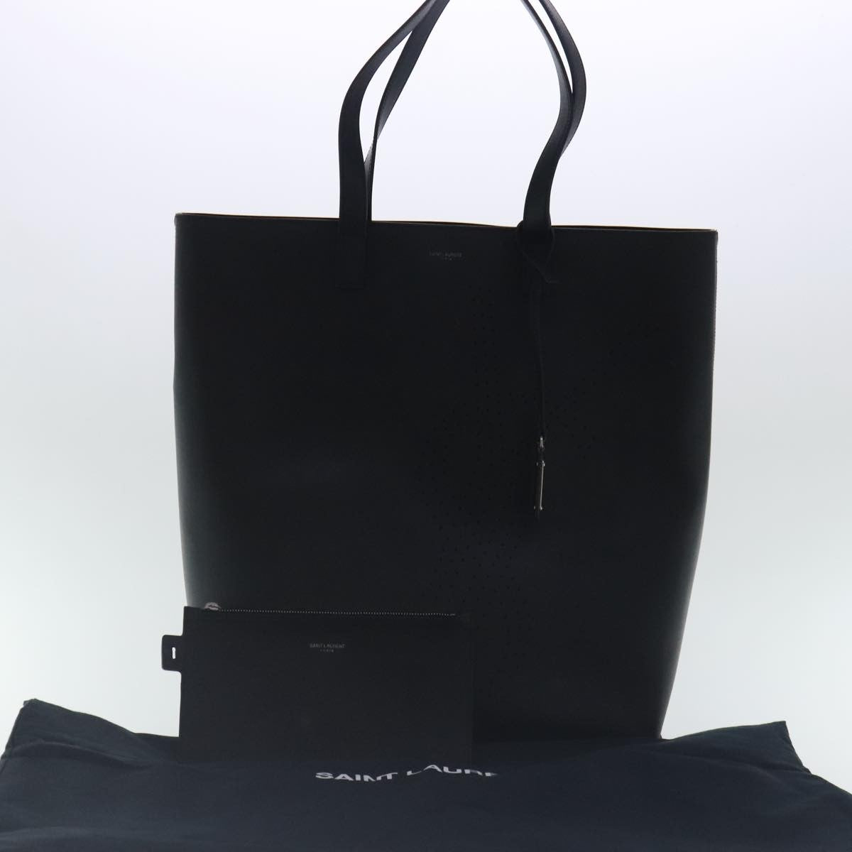 Saint Laurent Shopper Tote Leather, BLACK, LEATHER, Tote bag